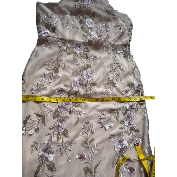 Adrianna Papell Blush Floral Embroidered Halter Gown - Size 12 - Picture 7 of 16